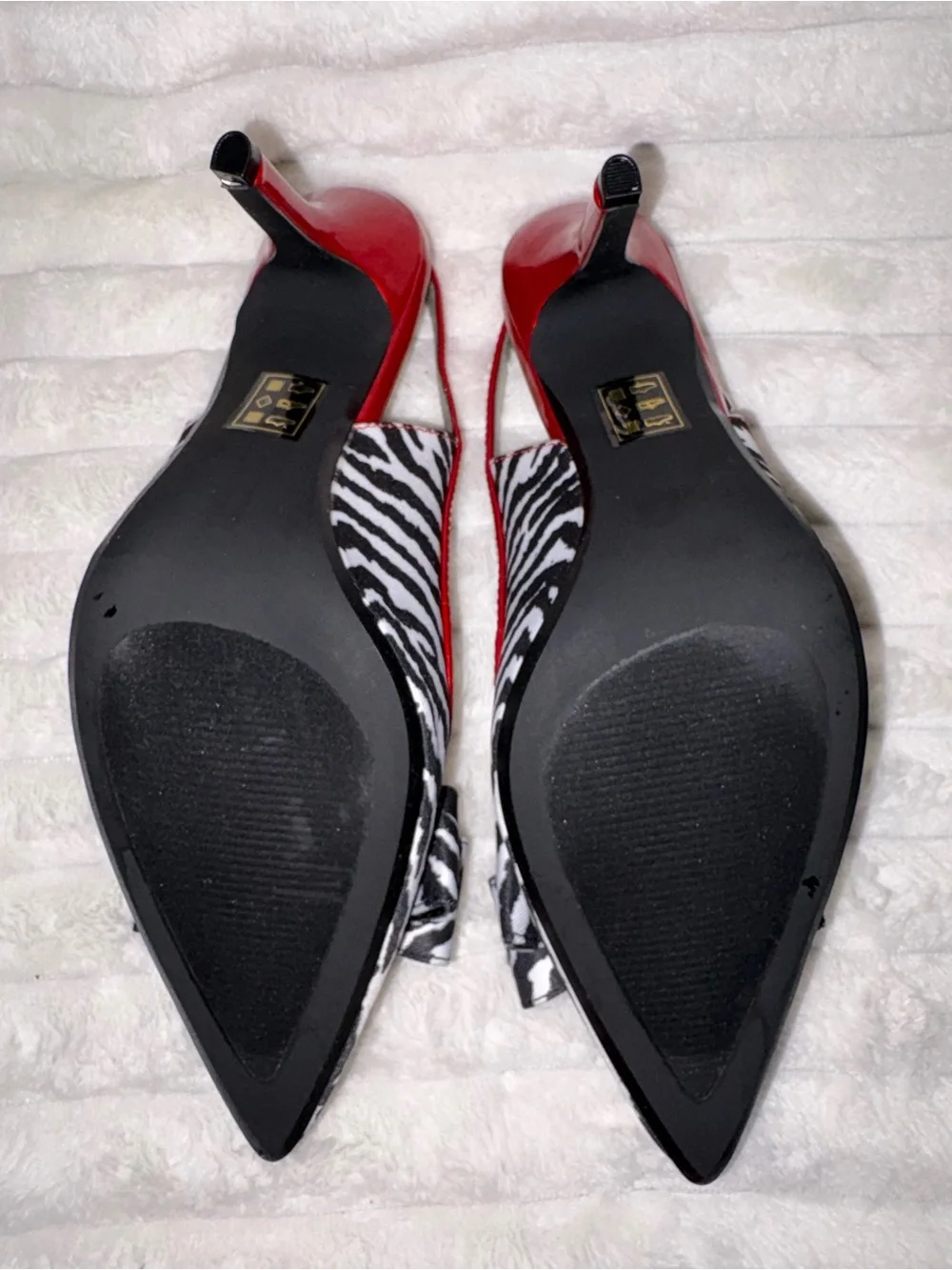 J.Renee Red Slingback Heels with Black & White Zebra Bow 8M